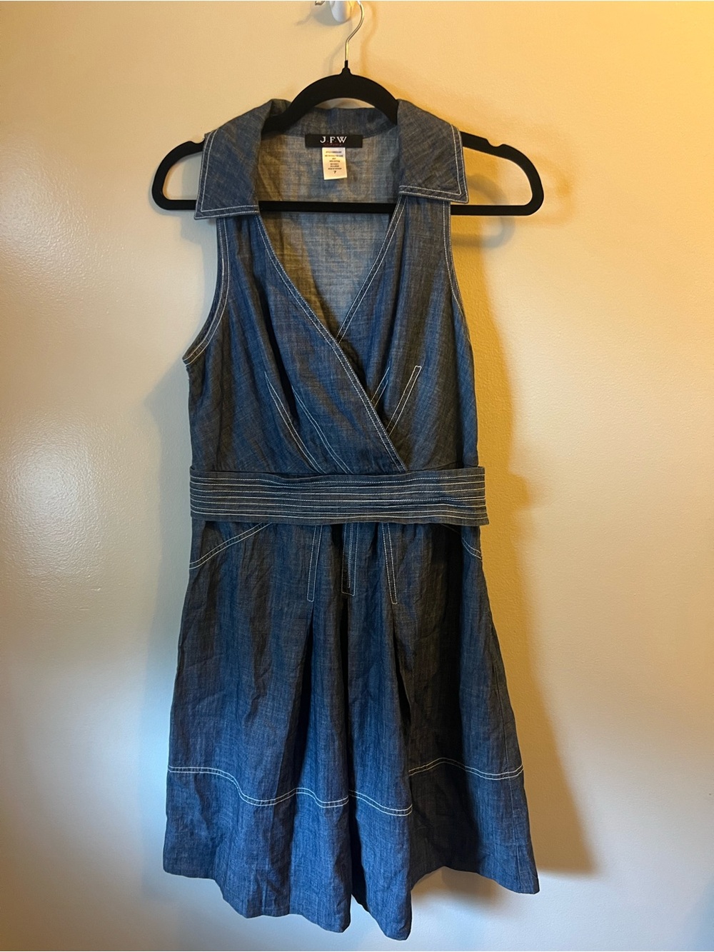 J.P.W. Sleeveless Denim Wrap Mini Dress in Blue